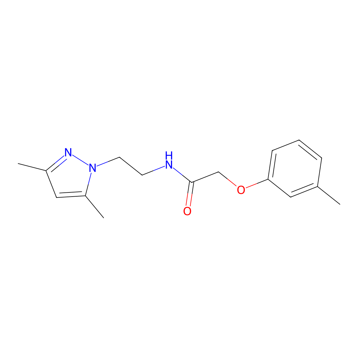 N-(2-(3,5-dimethyl-1H-pyrazol-1-yl)ethyl)-2-(m-tolyloxy)acetamide molecular structure, CAS 1226430-98-3