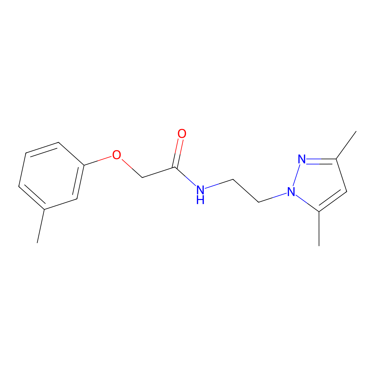 N-(2-(3,5-dimethyl-1H-pyrazol-1-yl)ethyl)-2-(m-tolyloxy)acetamide molecular structure, CAS 1226430-98-3