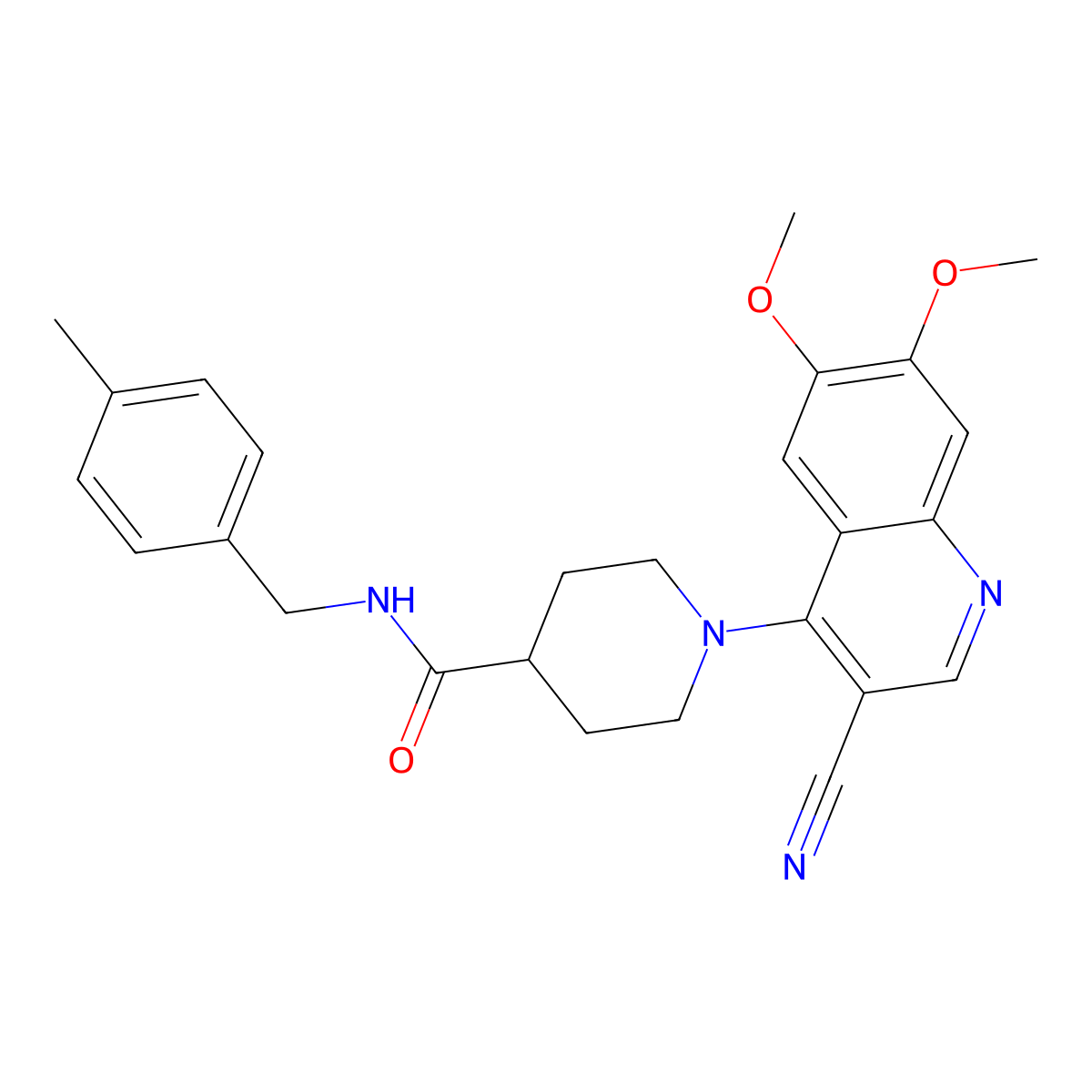 1-(3-cyano-6,7-dimethoxyquinolin-4-yl)-N-[(4-methylphenyl)methyl]piperidine-4-carboxamide molecular structure, CAS 1226431-03-3