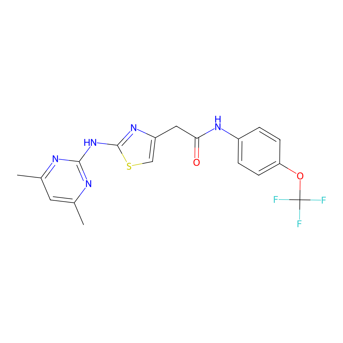 2-(2-((4,6-dimethylpyrimidin-2-yl)amino)thiazol-4-yl)-N-(4-(trifluoromethoxy)phenyl)acetamide molecular structure, CAS 1226431-04-4