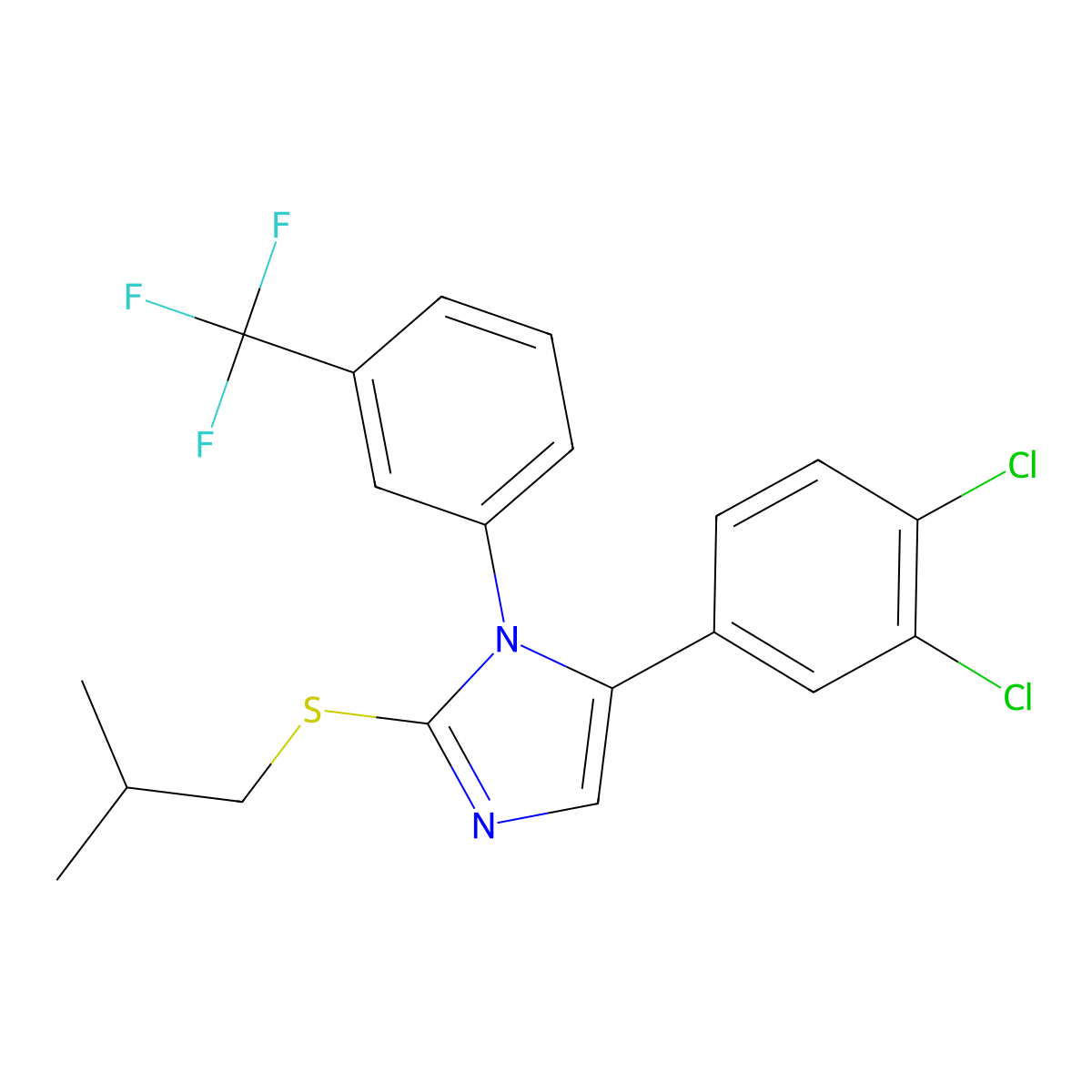 5-(3,4-dichlorophenyl)-2-(isobutylthio)-1-(3-(trifluoromethyl)phenyl)-1H-imidazole molecular structure, CAS 1226431-05-5