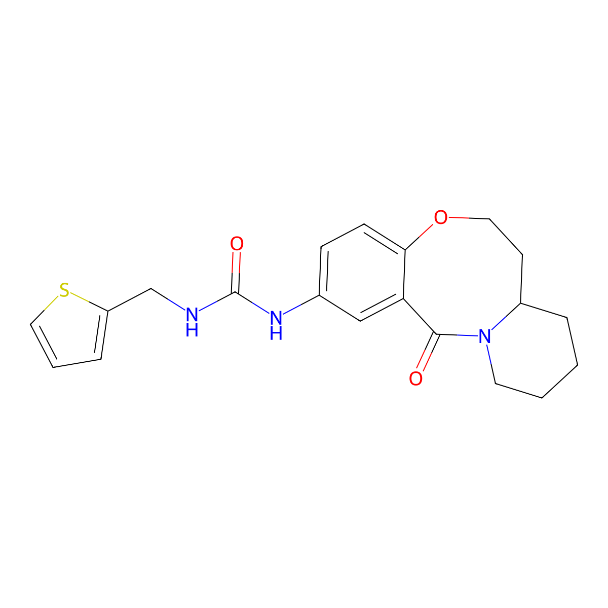 1-{2-Oxo-9-oxa-1-azatricyclo[10.4.0.0^{3,8}]hexadeca-3,5,7-trien-5-yl}-3-[(thiophen-2-yl)methyl]urea molecular structure, CAS 1226431-07-7