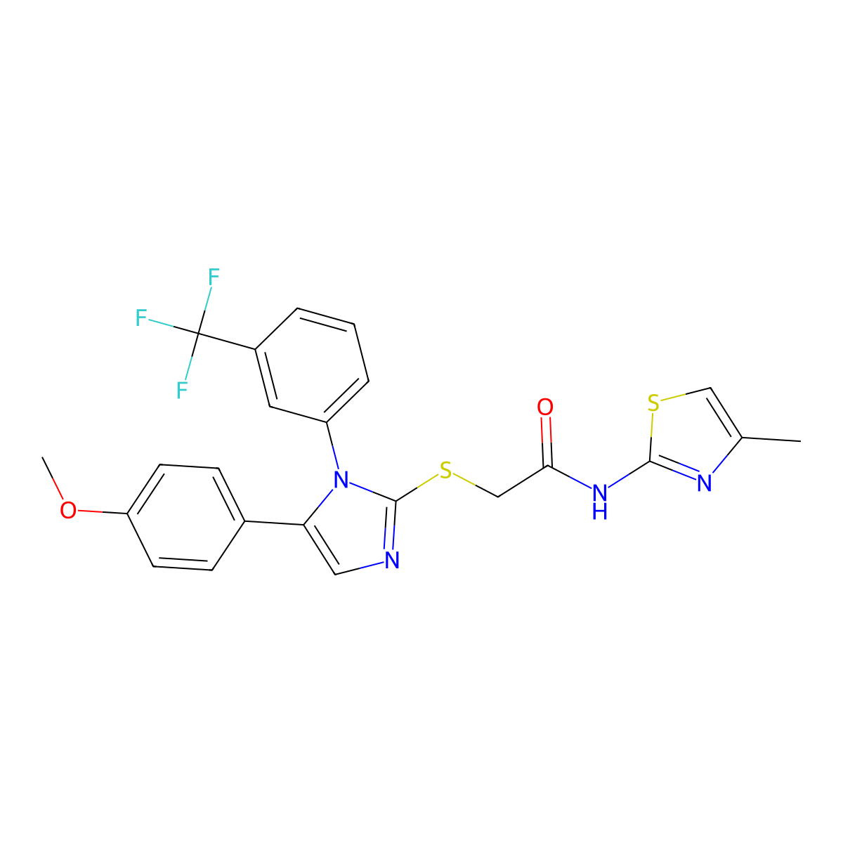 2-((5-(4-methoxyphenyl)-1-(3-(trifluoromethyl)phenyl)-1H-imidazol-2-yl)thio)-N-(4-methylthiazol-2-yl)acetamide molecular structure, CAS 1226431-10-2