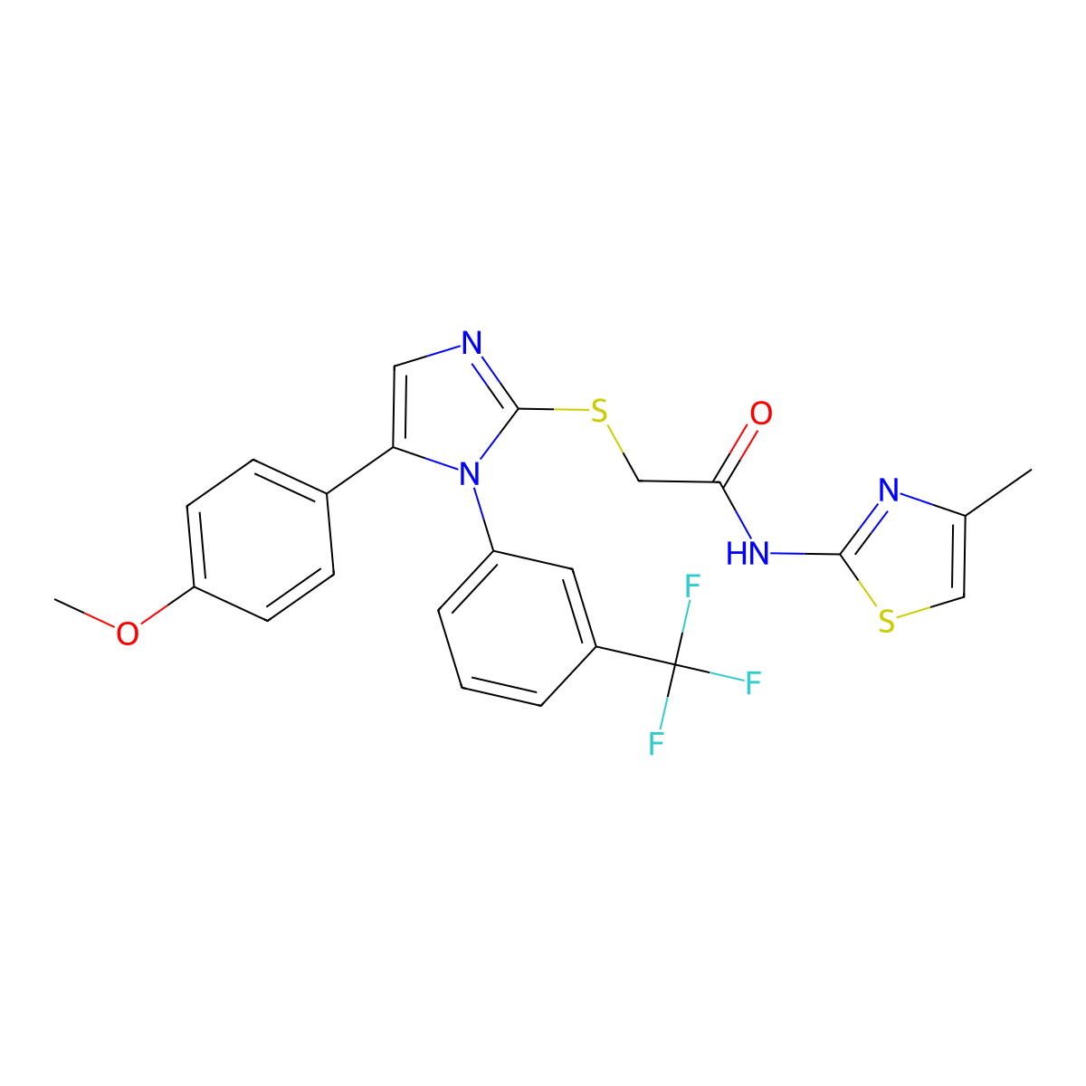 2-((5-(4-methoxyphenyl)-1-(3-(trifluoromethyl)phenyl)-1H-imidazol-2-yl)thio)-N-(4-methylthiazol-2-yl)acetamide molecular structure, CAS 1226431-10-2