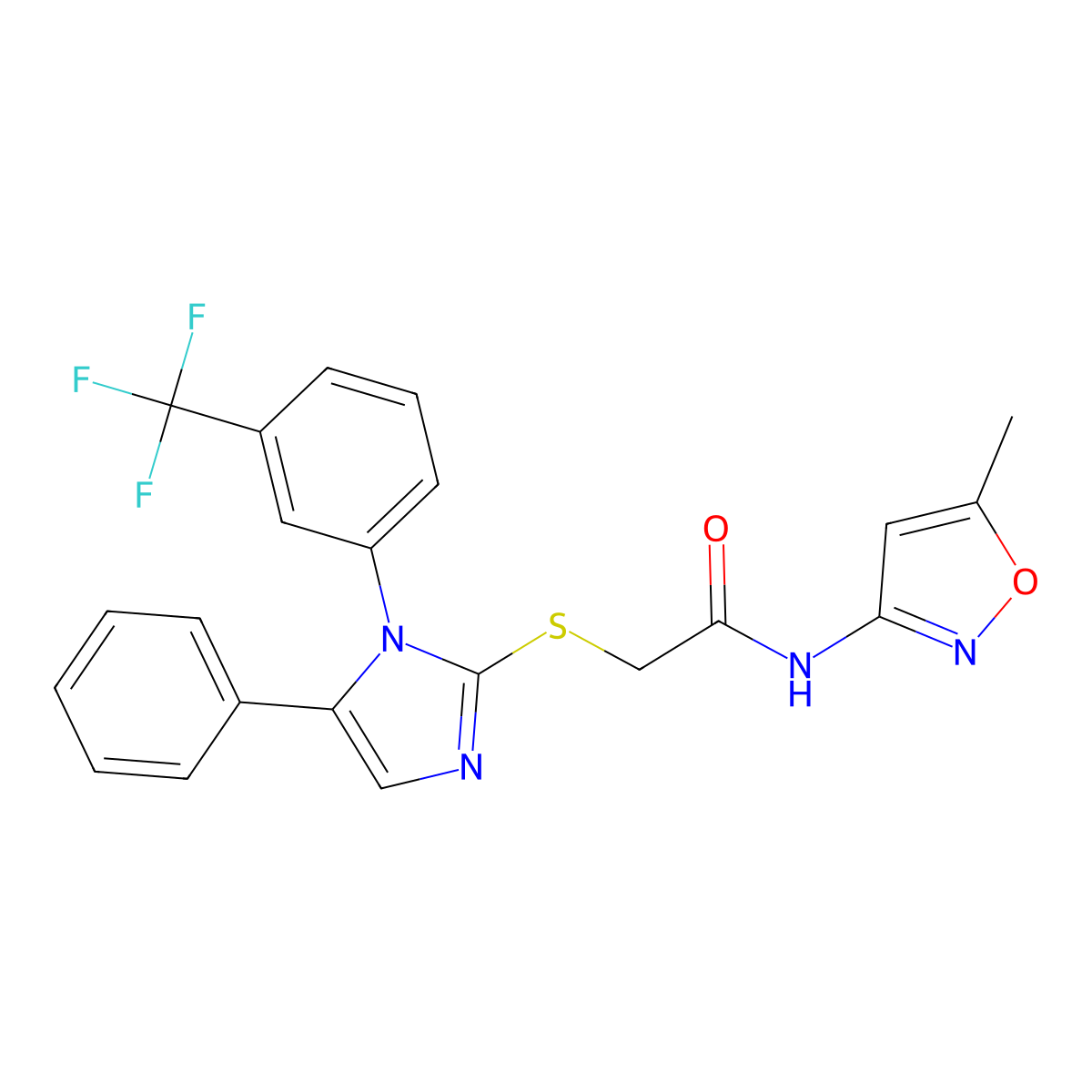 N-(5-methylisoxazol-3-yl)-2-((5-phenyl-1-(3-(trifluoromethyl)phenyl)-1H-imidazol-2-yl)thio)acetamide molecular structure, CAS 1226431-11-3