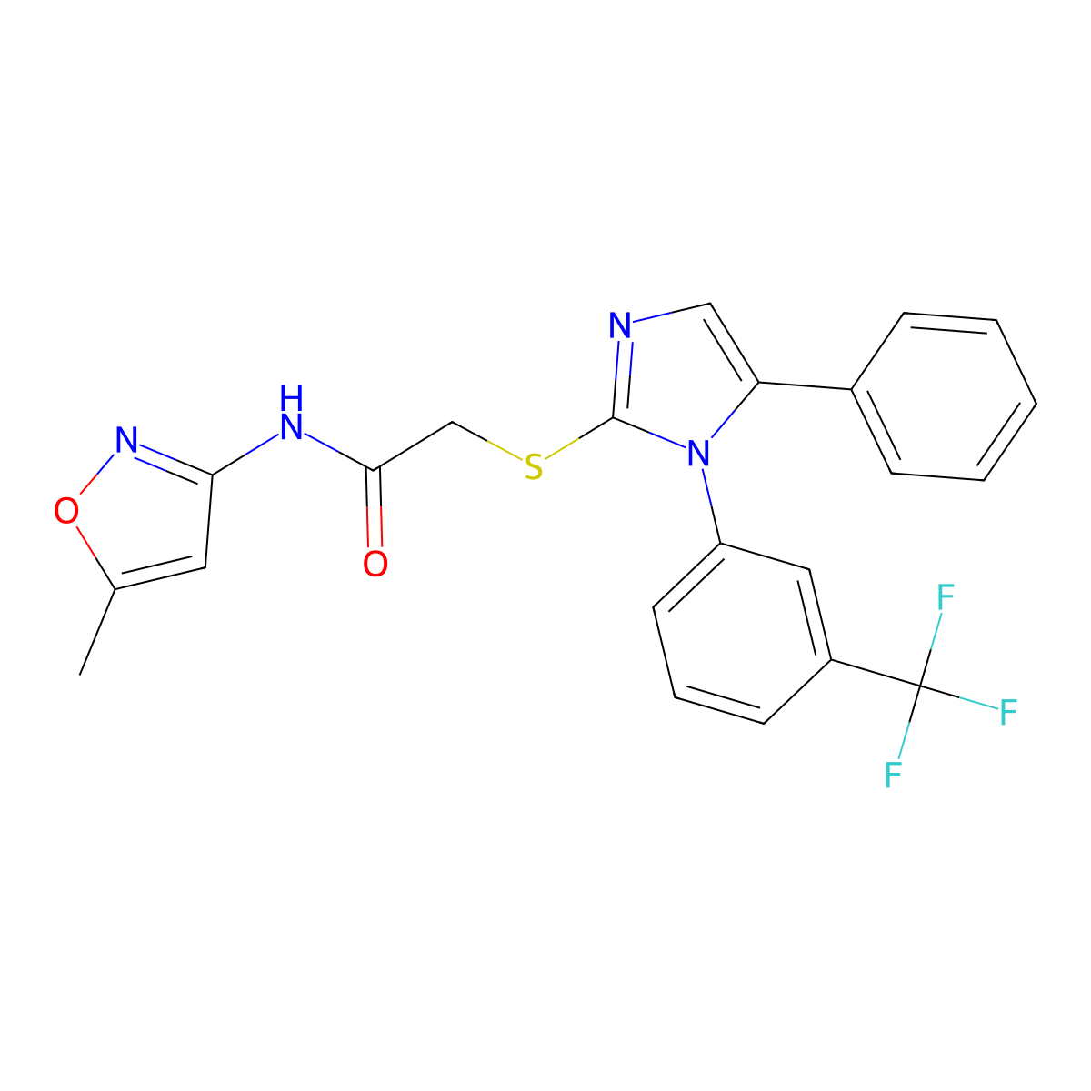 N-(5-methylisoxazol-3-yl)-2-((5-phenyl-1-(3-(trifluoromethyl)phenyl)-1H-imidazol-2-yl)thio)acetamide molecular structure, CAS 1226431-11-3