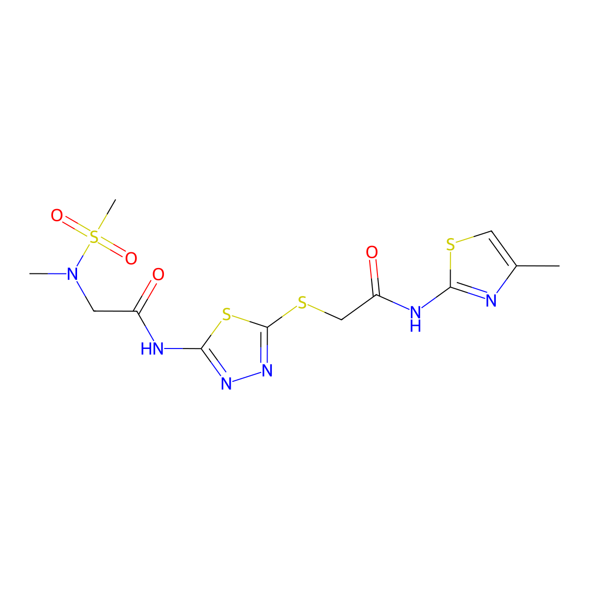 N-[5-({[(4-methyl-1,3-thiazol-2-yl)carbamoyl]methyl}sulfanyl)-1,3,4-thiadiazol-2-yl]-2-(N-methylmethanesulfonamido)acetamide molecular structure, CAS 1226431-14-6