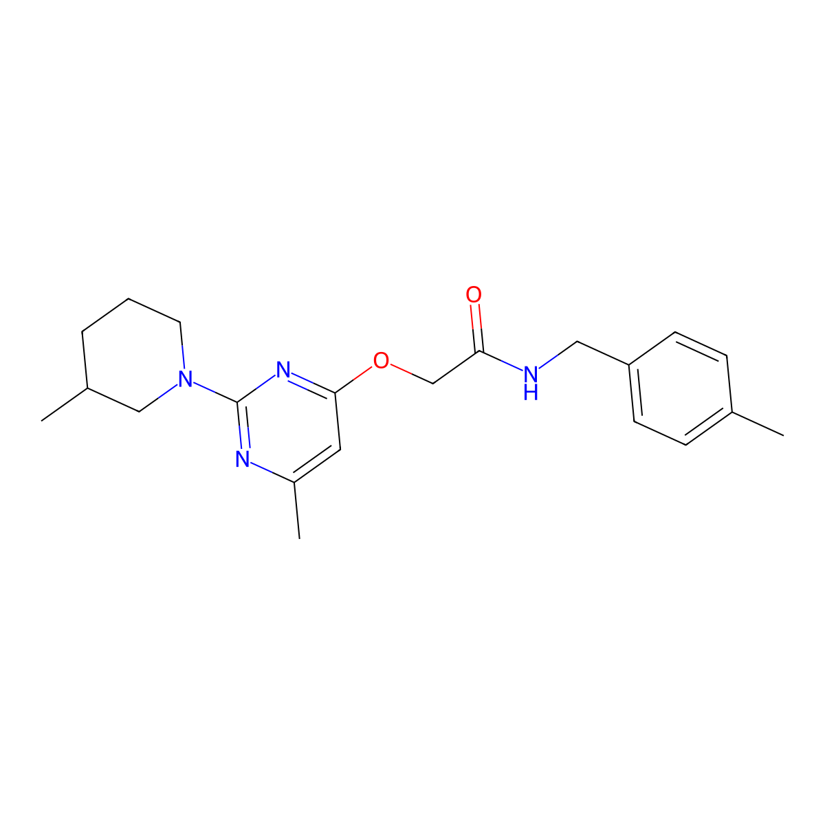 N-(4-methylbenzyl)-2-{[6-methyl-2-(3-methylpiperidin-1-yl)pyrimidin-4-yl]oxy}acetamide molecular structure, CAS 1226431-15-7