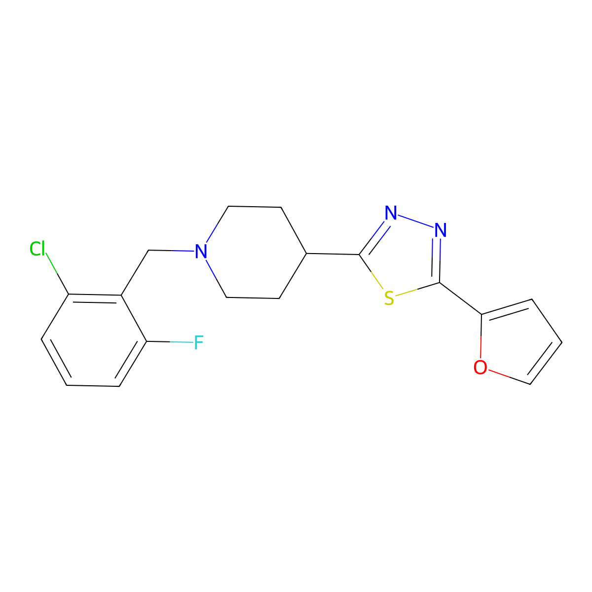 2-(1-(2-Chloro-6-fluorobenzyl)piperidin-4-yl)-5-(furan-2-yl)-1,3,4-thiadiazole molecular structure, CAS 1226431-16-8
