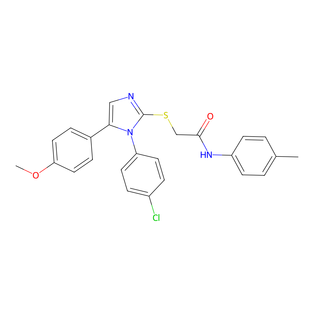 2-((1-(4-chlorophenyl)-5-(4-methoxyphenyl)-1H-imidazol-2-yl)thio)-N-(p-tolyl)acetamide molecular structure, CAS 1226431-18-0
