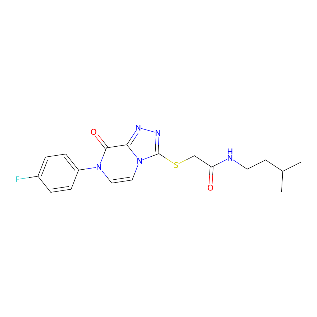 2-((7-(4-fluorophenyl)-8-oxo-7,8-dihydro-[1,2,4]triazolo[4,3-a]pyrazin-3-yl)thio)-N-isopentylacetamide molecular structure, CAS 1226431-25-9