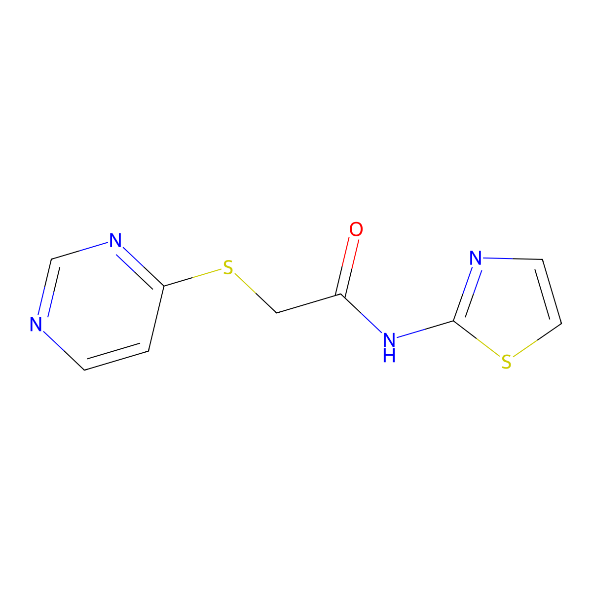 2-(pyrimidin-4-ylthio)-N-(thiazol-2-yl)acetamide molecular structure, CAS 1226431-27-1