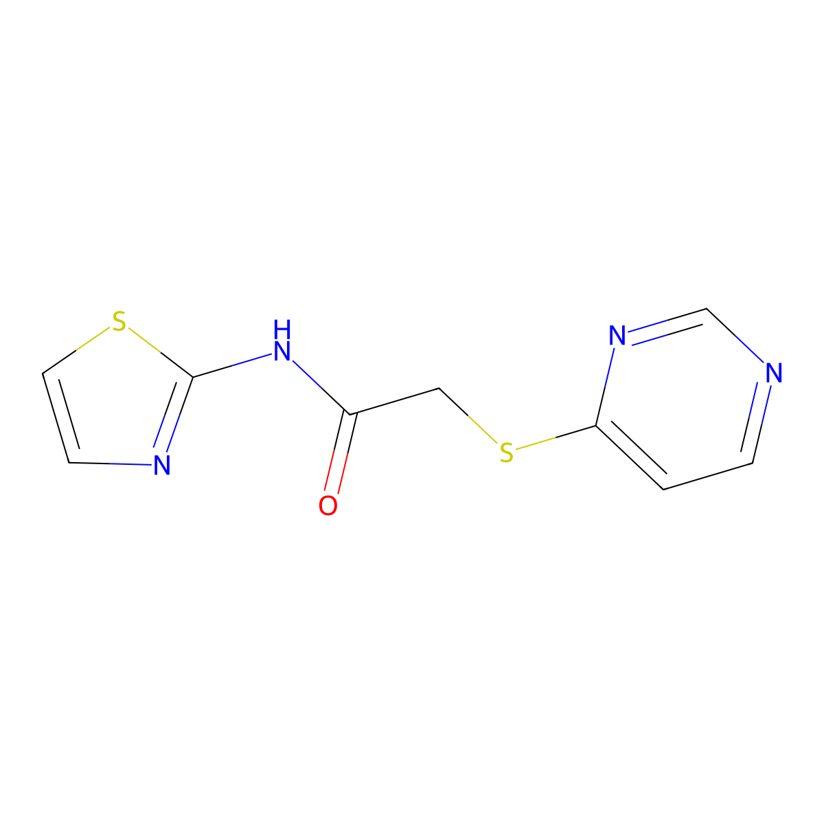 2-(pyrimidin-4-ylthio)-N-(thiazol-2-yl)acetamide molecular structure, CAS 1226431-27-1