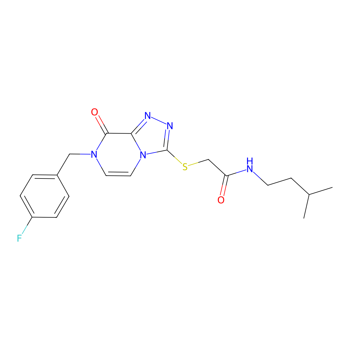 2-({7-[(4-fluorophenyl)methyl]-8-oxo-7H,8H-[1,2,4]triazolo[4,3-a]pyrazin-3-yl}sulfanyl)-N-(3-methylbutyl)acetamide molecular structure, CAS 1226431-29-3