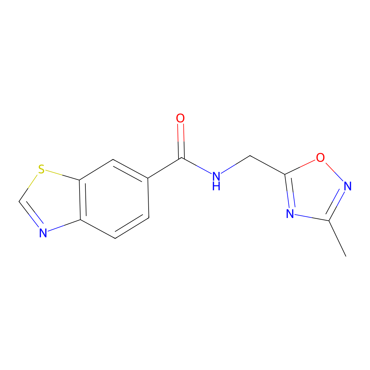 N-((3-methyl-1,2,4-oxadiazol-5-yl)methyl)benzo[d]thiazole-6-carboxamide molecular structure, CAS 1226431-32-8