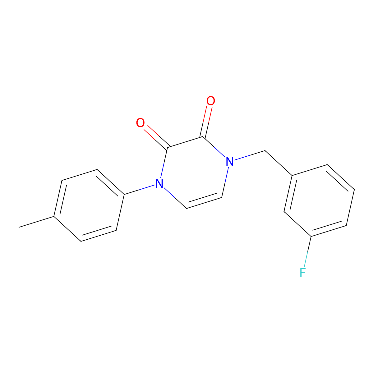 1-(3-fluorobenzyl)-4-(p-tolyl)pyrazine-2,3(1H,4H)-dione molecular structure, CAS 1226431-36-2