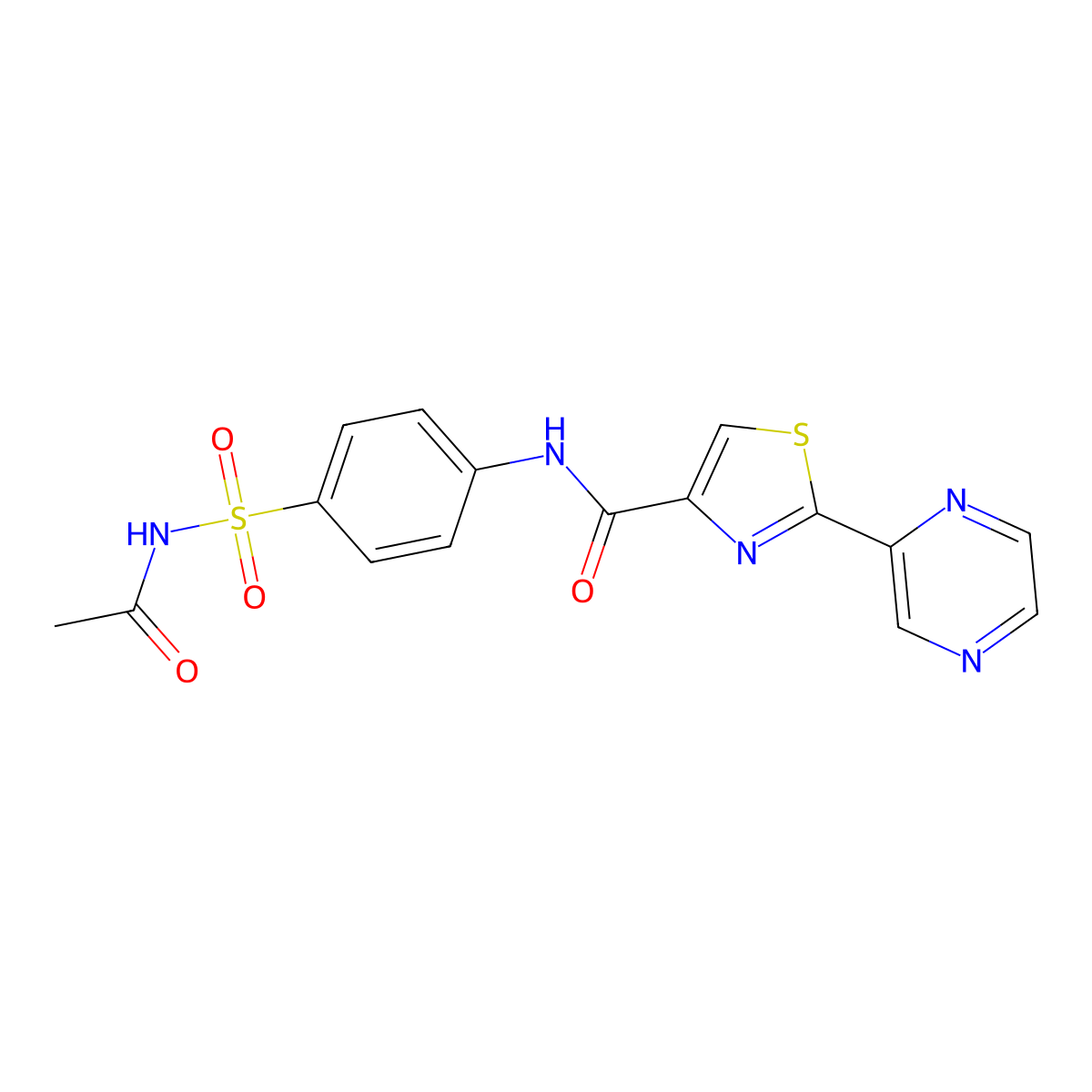 N-(4-(N-acetylsulfamoyl)phenyl)-2-(pyrazin-2-yl)thiazole-4-carboxamide molecular structure, CAS 1226431-42-0