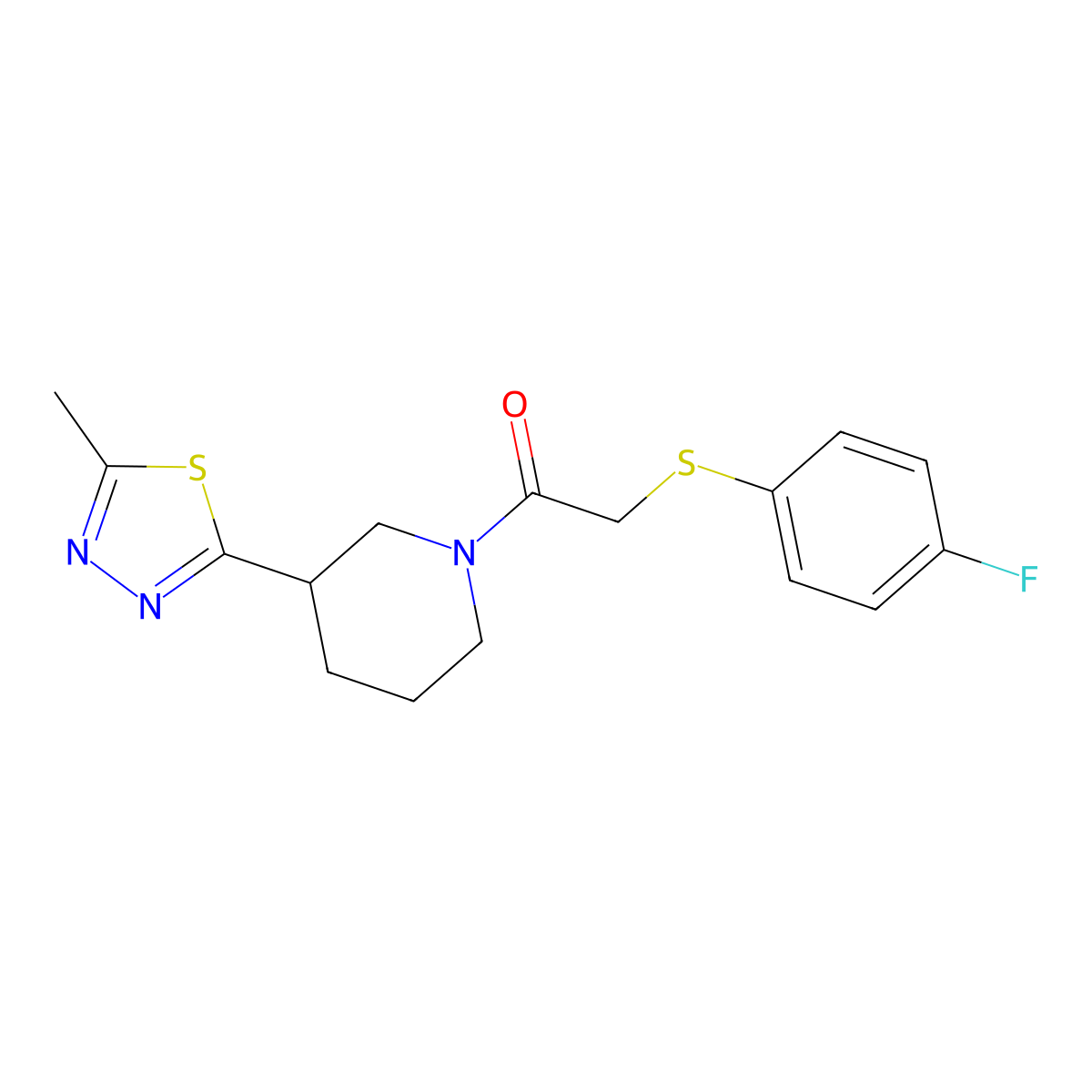 2-((4-Fluorophenyl)thio)-1-(3-(5-methyl-1,3,4-thiadiazol-2-yl)piperidin-1-yl)ethanone molecular structure, CAS 1226431-44-2