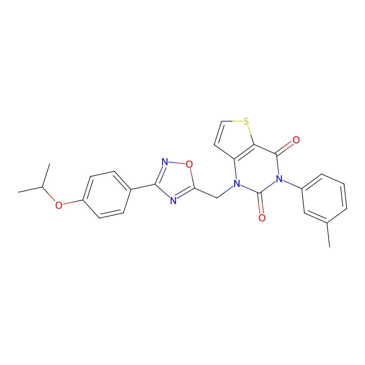 3-(3-methylphenyl)-1-({3-[4-(propan-2-yloxy)phenyl]-1,2,4-oxadiazol-5-yl}methyl)-1H,2H,3H,4H-thieno[3,2-d]pyrimidine-2,4-dione molecular structure, CAS 1226431-45-3
