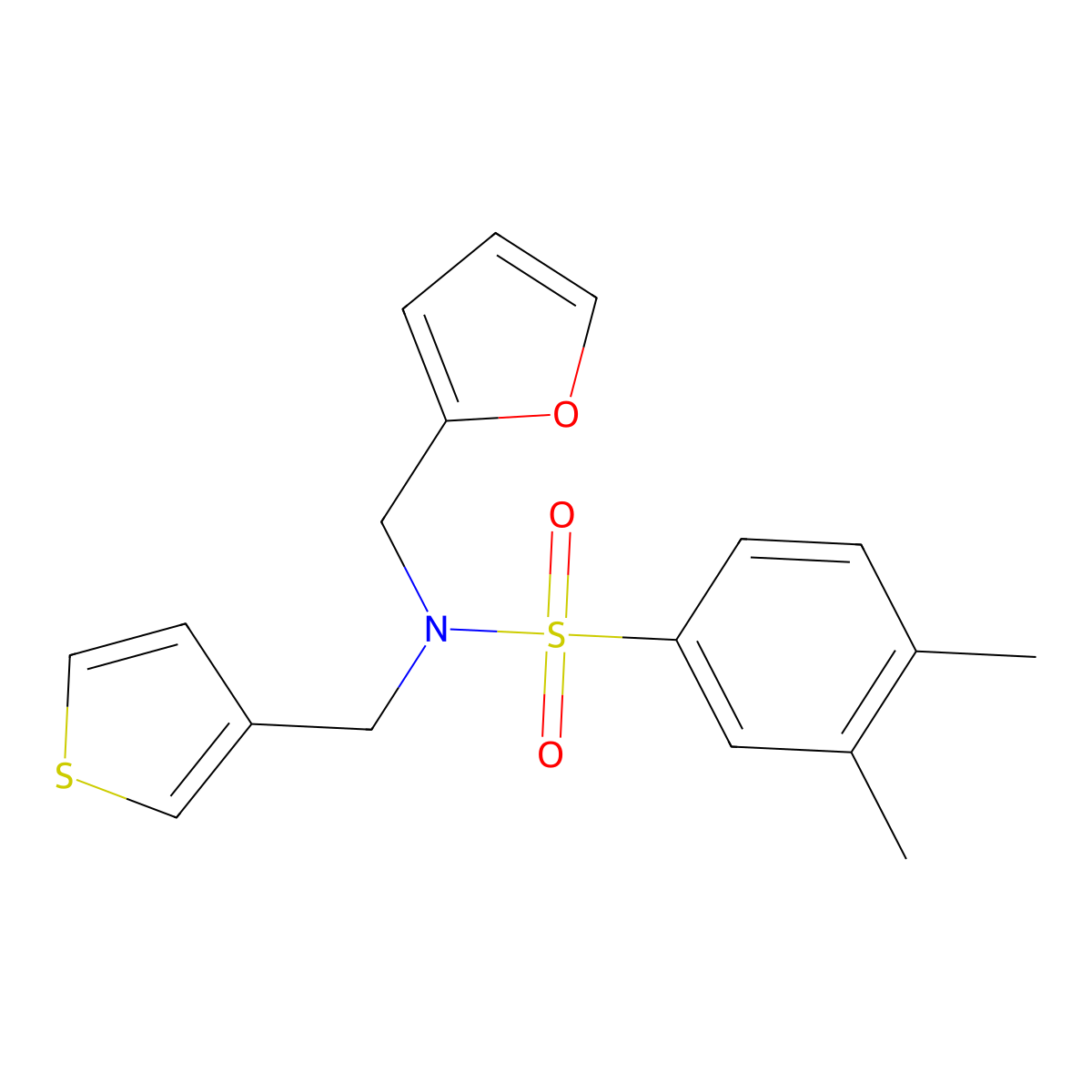 N-(furan-2-ylmethyl)-3,4-dimethyl-N-(thiophen-3-ylmethyl)benzenesulfonamide molecular structure, CAS 1226431-50-0