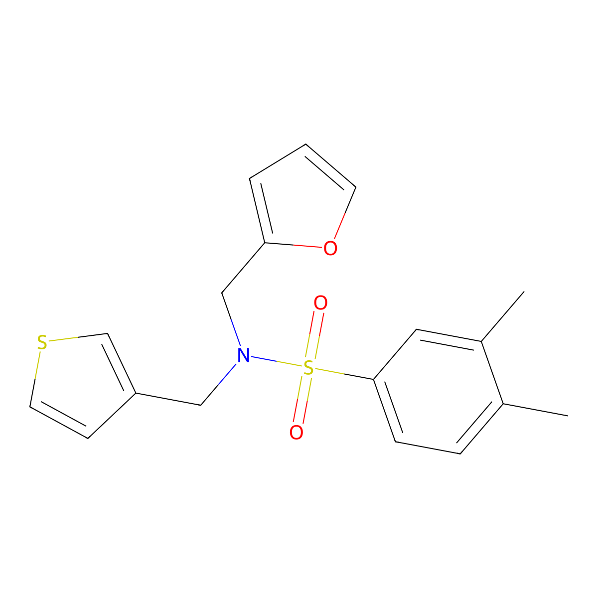 N-(furan-2-ylmethyl)-3,4-dimethyl-N-(thiophen-3-ylmethyl)benzenesulfonamide molecular structure, CAS 1226431-50-0