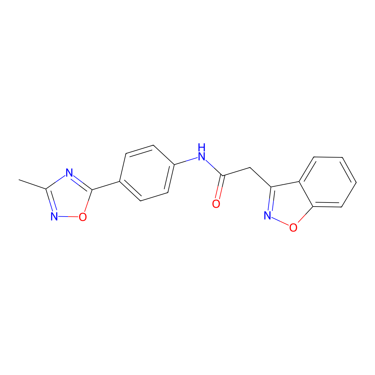 2-(benzo[d]isoxazol-3-yl)-N-(4-(3-methyl-1,2,4-oxadiazol-5-yl)phenyl)acetamide molecular structure, CAS 1226431-52-2