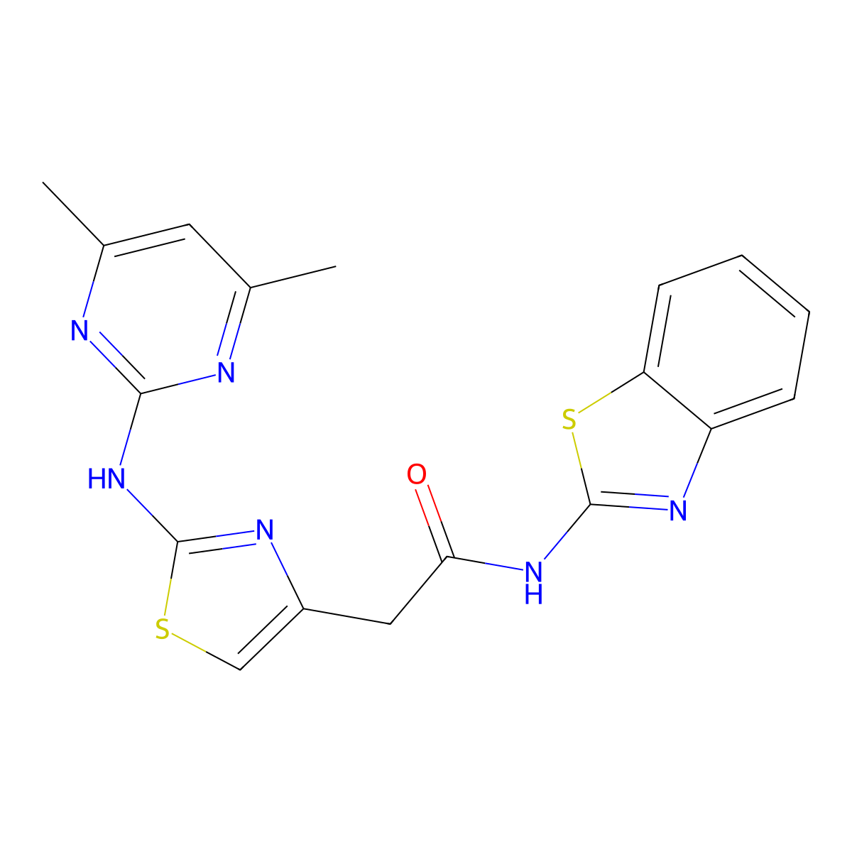 N-(benzo[d]thiazol-2-yl)-2-(2-((4,6-dimethylpyrimidin-2-yl)amino)thiazol-4-yl)acetamide molecular structure, CAS 1226431-56-6