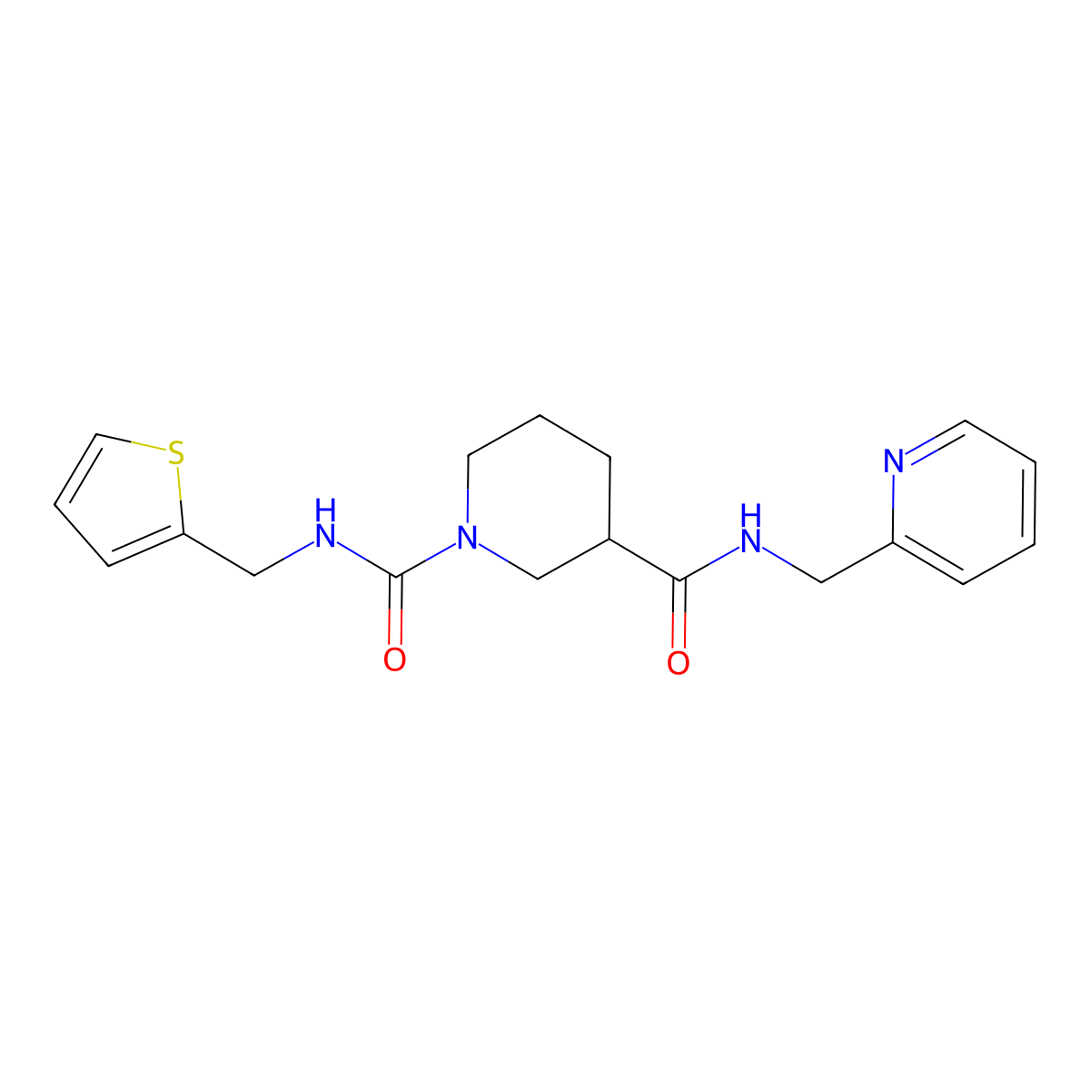 N3-(pyridin-2-ylmethyl)-N1-(thiophen-2-ylmethyl)piperidine-1,3-dicarboxamide molecular structure, CAS 1226431-57-7