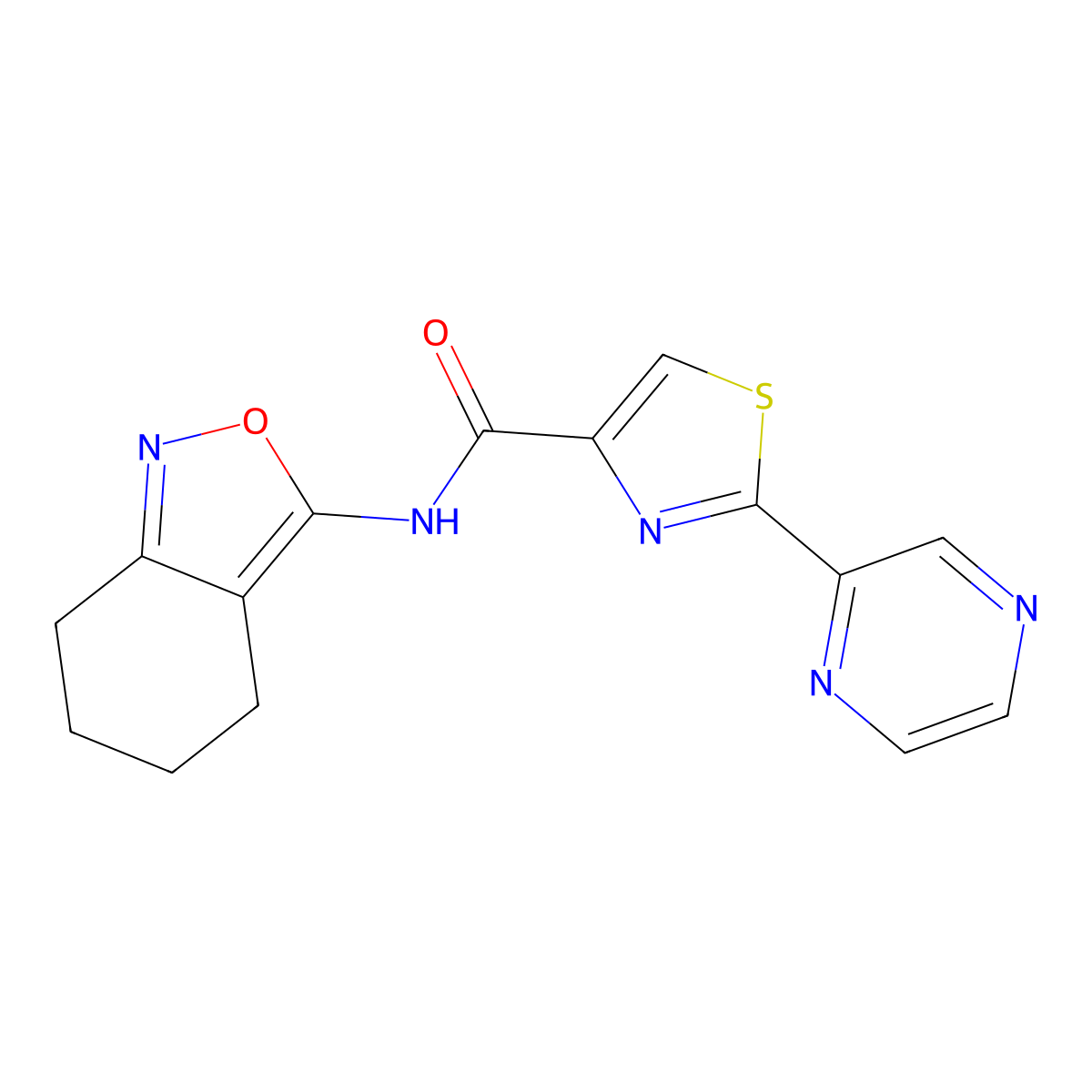 2-(pyrazin-2-yl)-N-(4,5,6,7-tetrahydrobenzo[c]isoxazol-3-yl)thiazole-4-carboxamide molecular structure, CAS 1226431-59-9