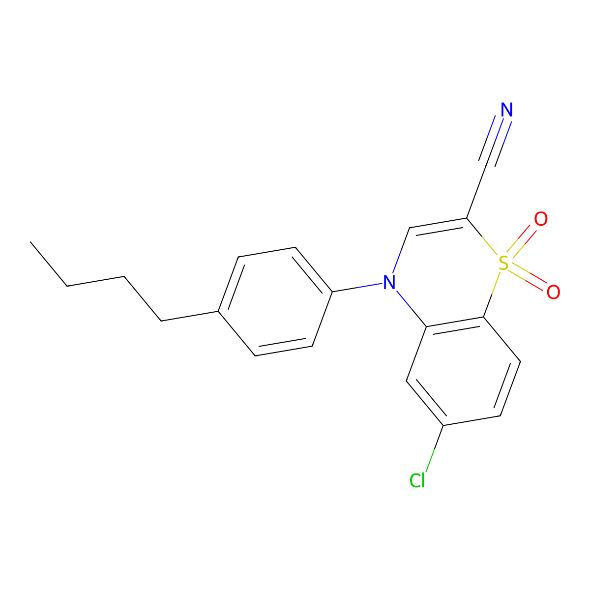 4-(4-butylphenyl)-6-chloro-4H-benzo[b][1,4]thiazine-2-carbonitrile 1,1-dioxide molecular structure, CAS 1226431-65-7