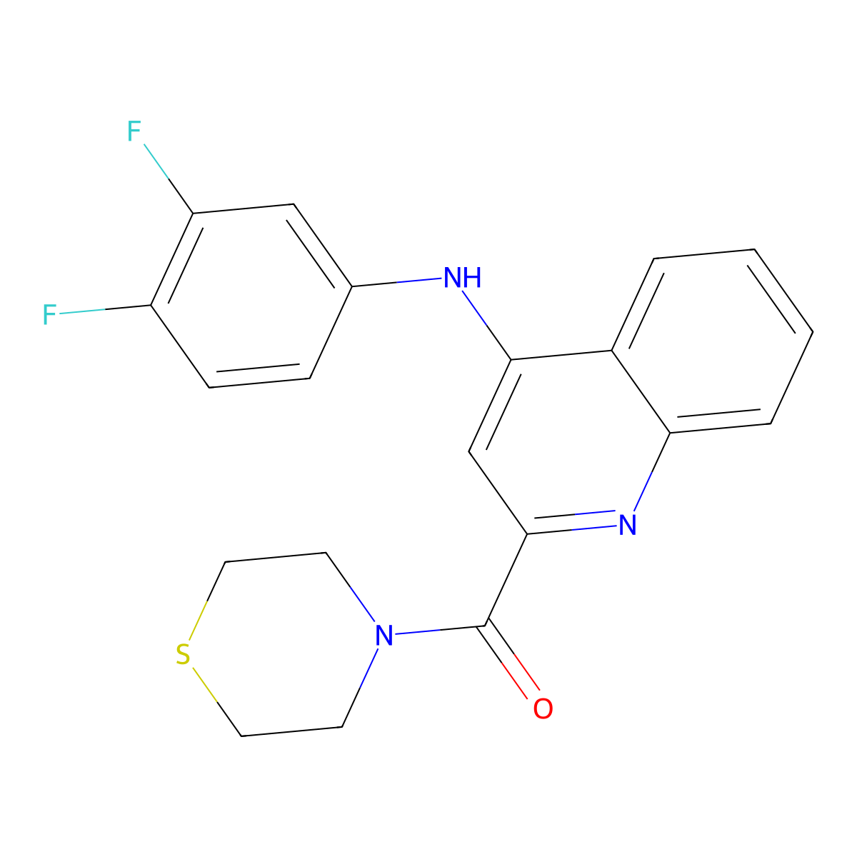 (4-((3,4-Difluorophenyl)amino)quinolin-2-yl)(thiomorpholino)methanone molecular structure, CAS 1226431-66-8