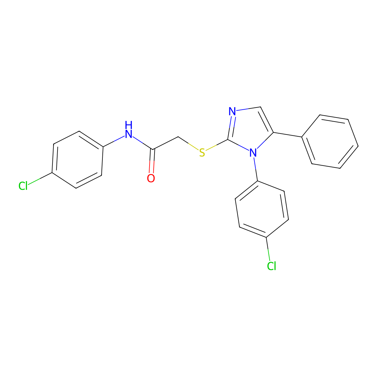 N-(4-chlorophenyl)-2-((1-(4-chlorophenyl)-5-phenyl-1H-imidazol-2-yl)thio)acetamide molecular structure, CAS 1226431-74-8