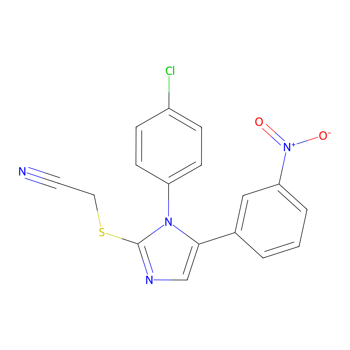 2-((1-(4-chlorophenyl)-5-(3-nitrophenyl)-1H-imidazol-2-yl)thio)acetonitrile molecular structure, CAS 1226431-77-1
