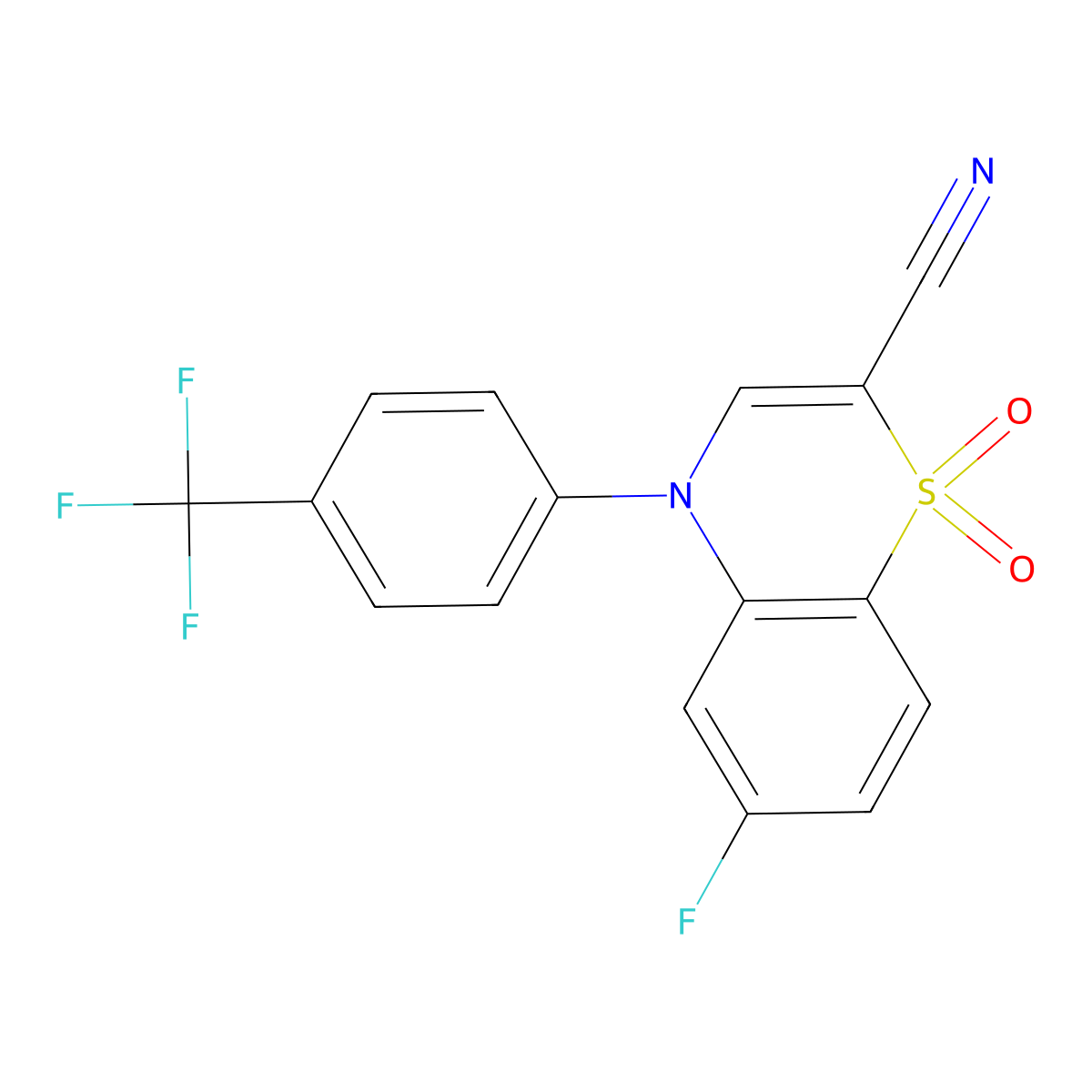 6-fluoro-4-(4-(trifluoromethyl)phenyl)-4H-benzo[b][1,4]thiazine-2-carbonitrile 1,1-dioxide molecular structure, CAS 1226431-78-2