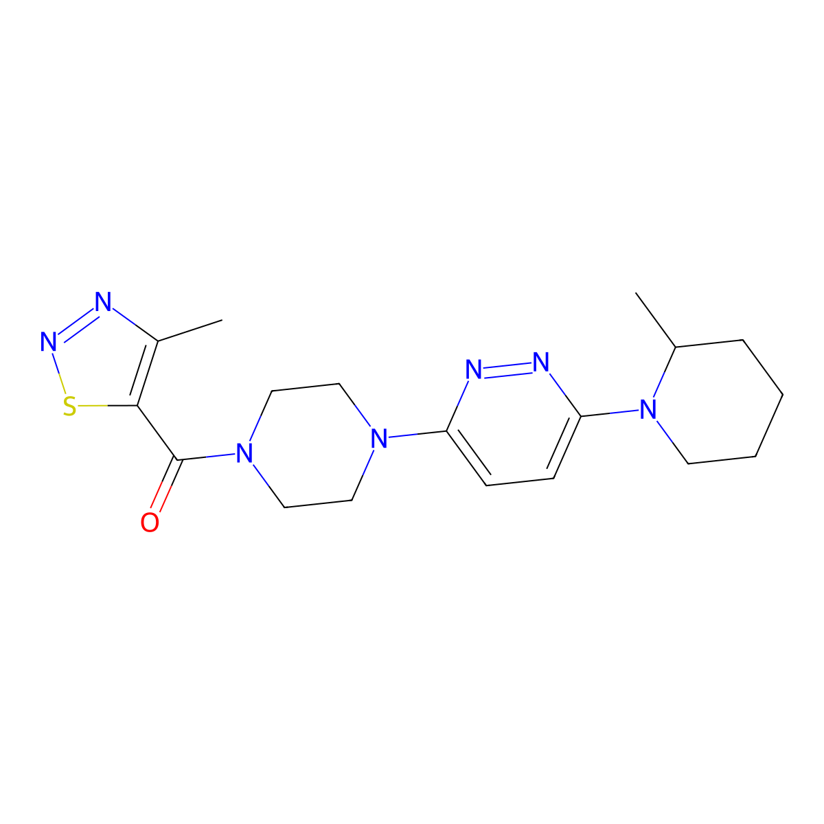 (4-Methyl-1,2,3-thiadiazol-5-yl)(4-(6-(2-methylpiperidin-1-yl)pyridazin-3-yl)piperazin-1-yl)methanone molecular structure, CAS 1226431-82-8