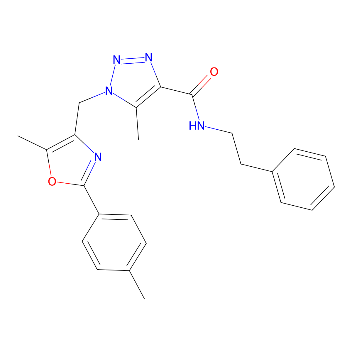 5-methyl-1-{[5-methyl-2-(4-methylphenyl)-1,3-oxazol-4-yl]methyl}-N-(2-phenylethyl)-1H-1,2,3-triazole-4-carboxamide molecular structure, CAS 1226431-86-2
