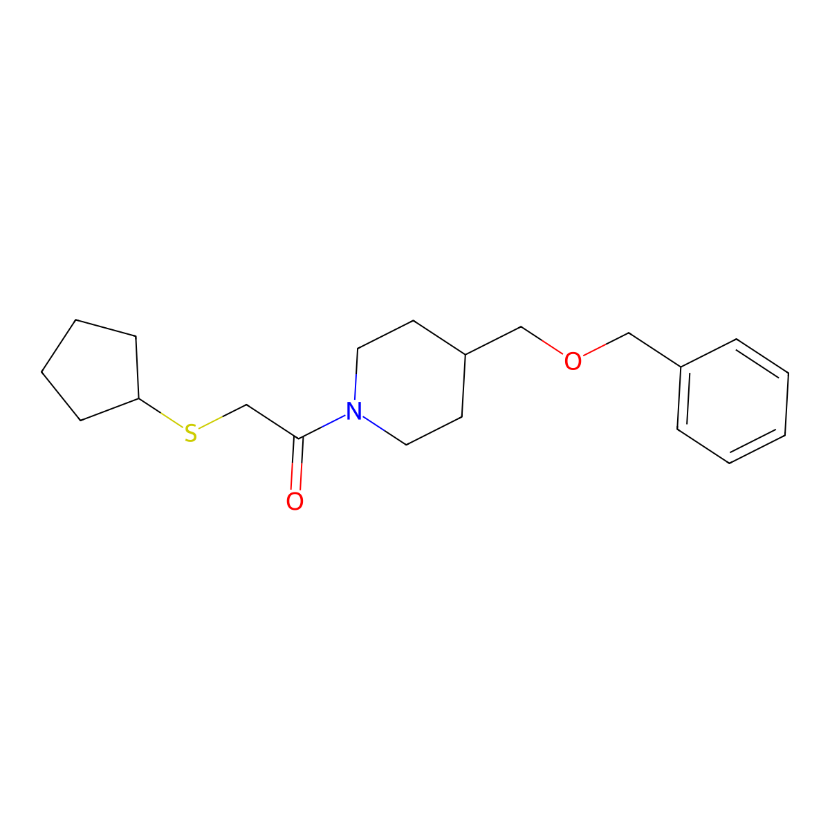 1-(4-((Benzyloxy)methyl)piperidin-1-yl)-2-(cyclopentylthio)ethanone molecular structure, CAS 1226431-87-3