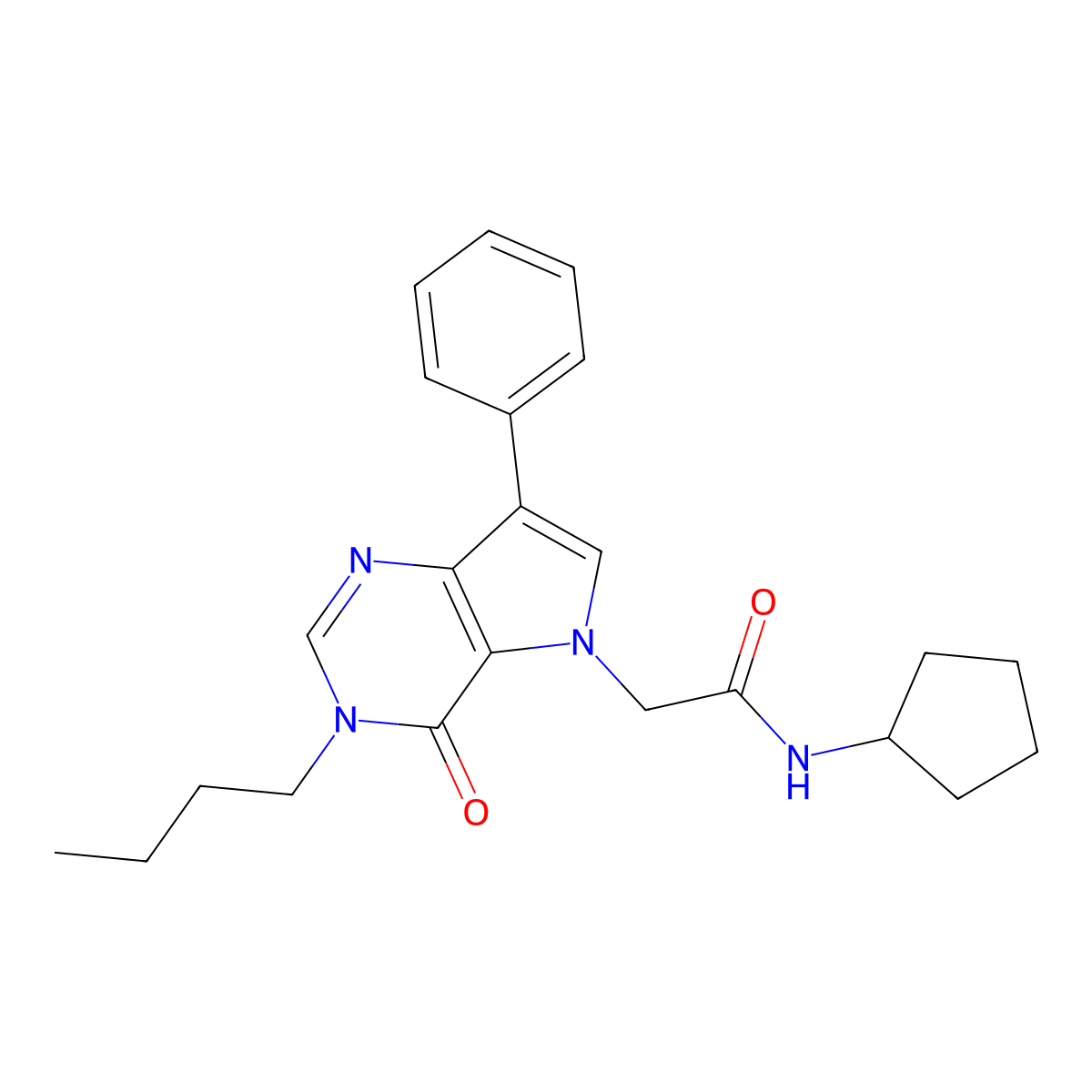 2-(3-butyl-4-oxo-7-phenyl-3,4-dihydro-5H-pyrrolo[3,2-d]pyrimidin-5-yl)-N-cyclopentylacetamide molecular structure, CAS 1226431-88-4