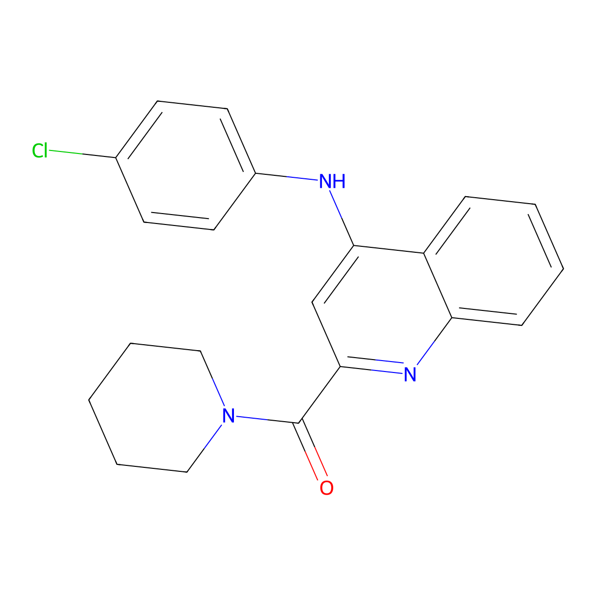 (4-((4-Chlorophenyl)amino)quinolin-2-yl)(piperidin-1-yl)methanone molecular structure, CAS 1226431-89-5