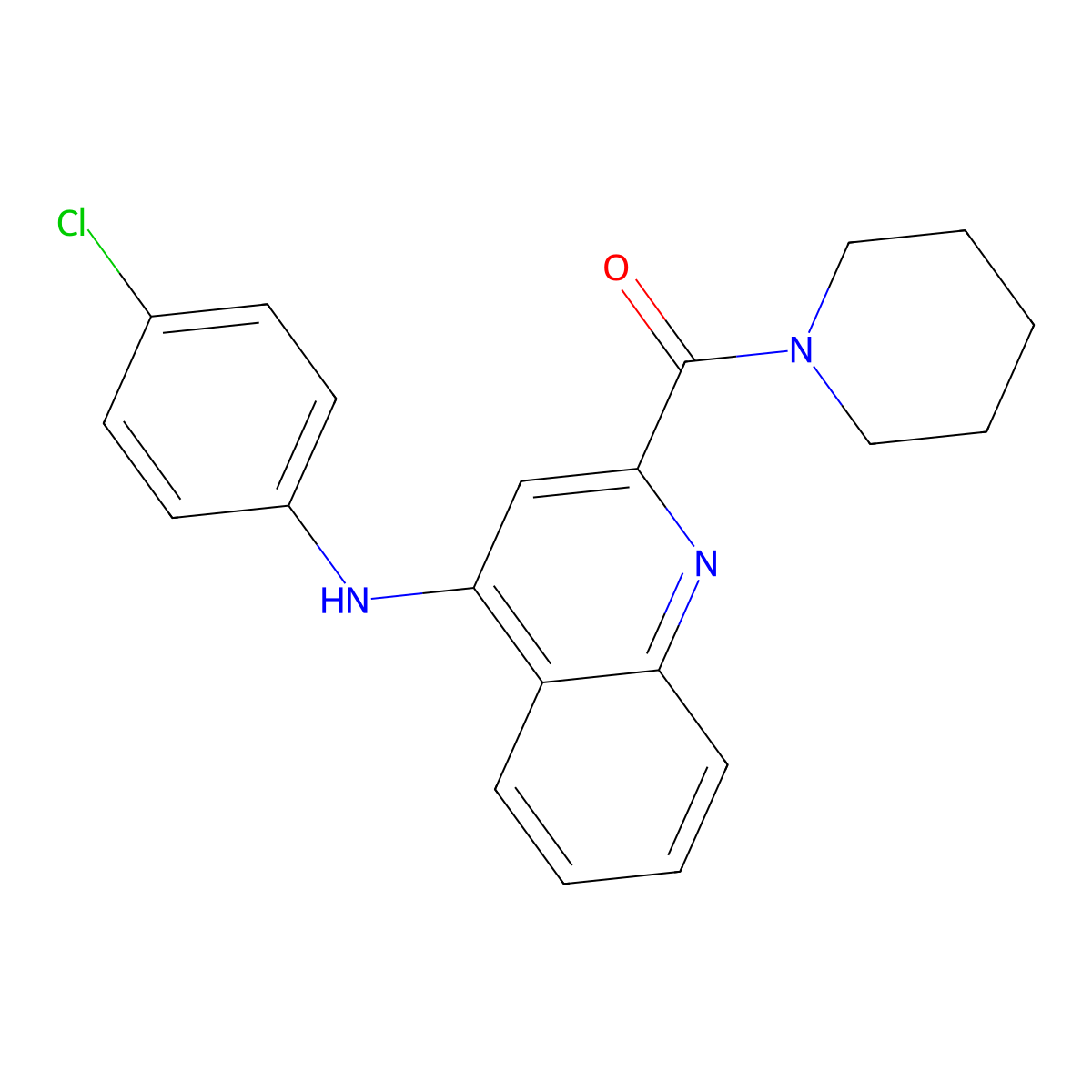 (4-((4-Chlorophenyl)amino)quinolin-2-yl)(piperidin-1-yl)methanone molecular structure, CAS 1226431-89-5