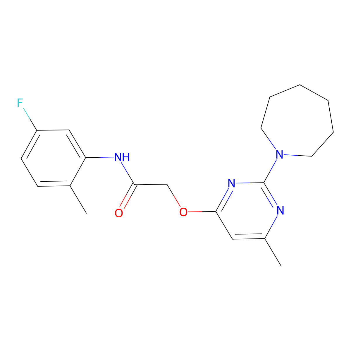 2-{[2-(azepan-1-yl)-6-methylpyrimidin-4-yl]oxy}-N-(5-fluoro-2-methylphenyl)acetamide molecular structure, CAS 1226431-91-9