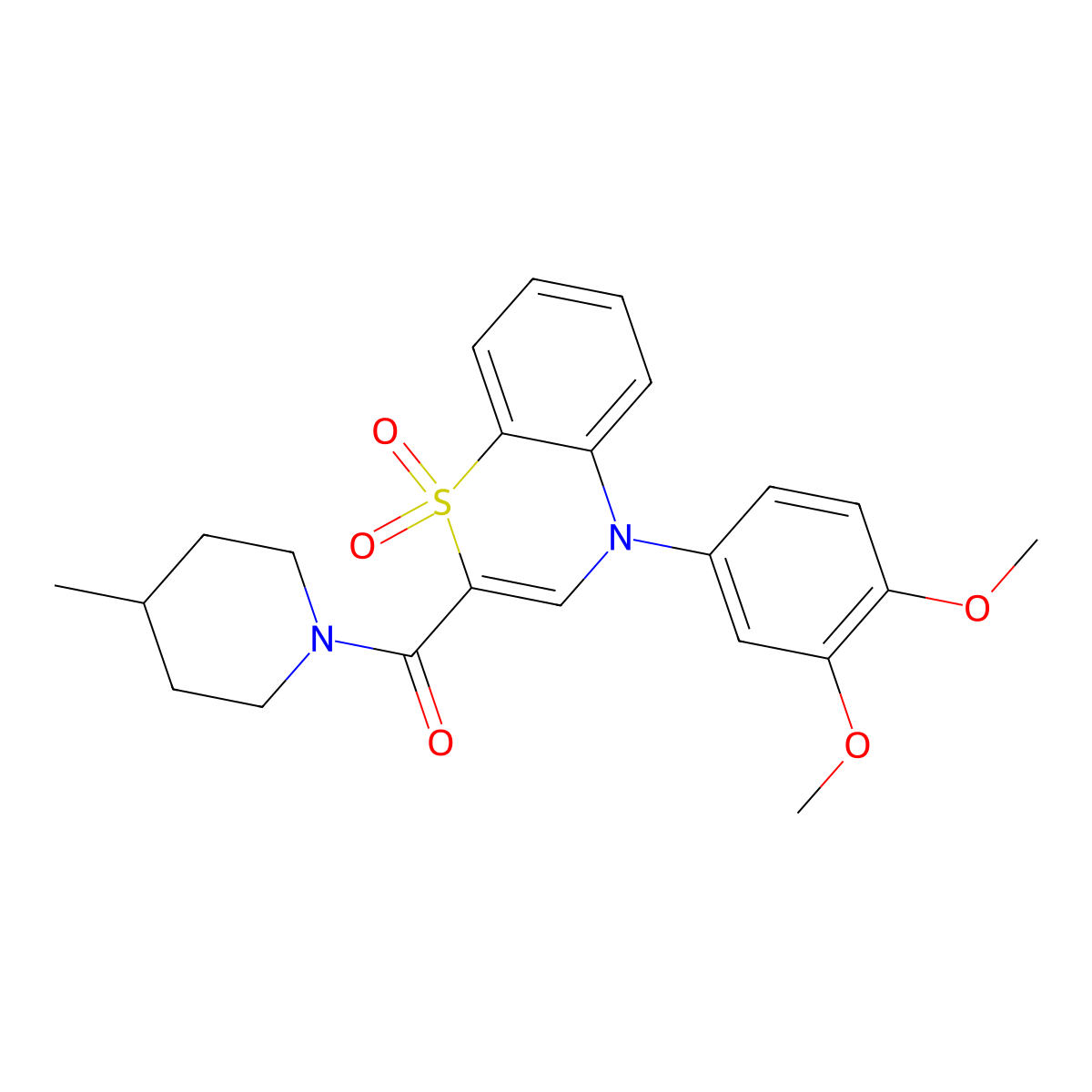 (4-(3,4-dimethoxyphenyl)-1,1-dioxido-4H-benzo[b][1,4]thiazin-2-yl)(4-methylpiperidin-1-yl)methanone molecular structure, CAS 1226431-96-4
