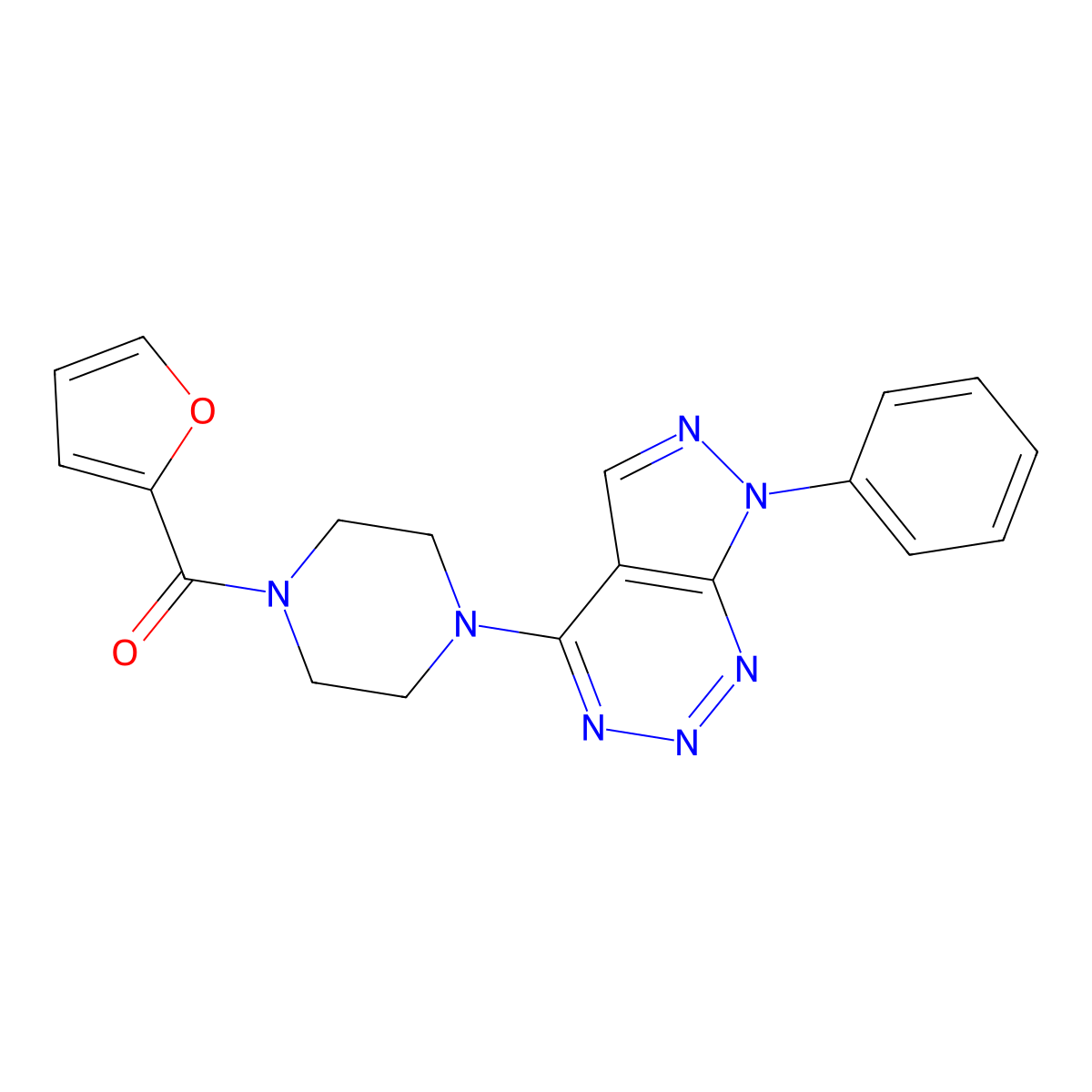furan-2-yl(4-(7-phenyl-7H-pyrazolo[3,4-d][1,2,3]triazin-4-yl)piperazin-1-yl)methanone molecular structure, CAS 1226431-97-5
