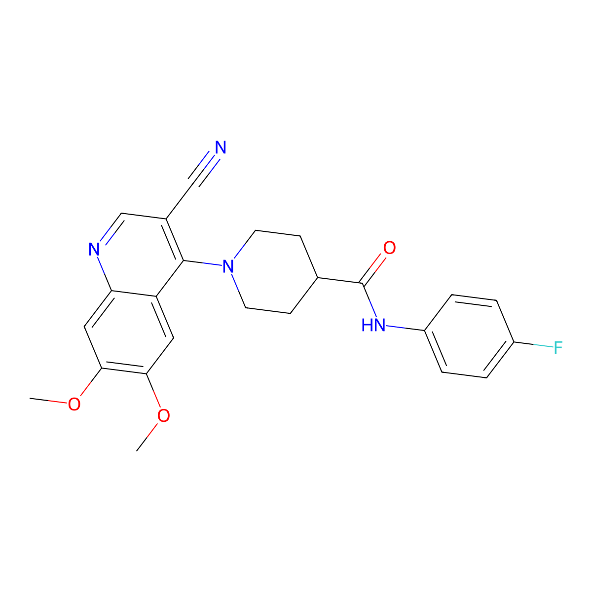 1-(3-cyano-6,7-dimethoxyquinolin-4-yl)-N-(4-fluorophenyl)piperidine-4-carboxamide molecular structure, CAS 1226432-00-3
