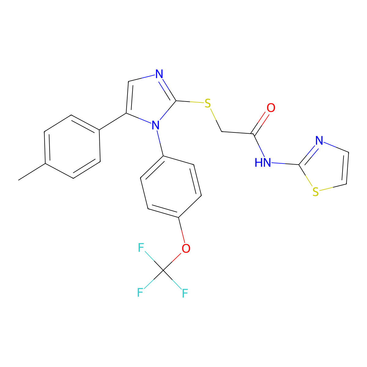 N-(thiazol-2-yl)-2-((5-(p-tolyl)-1-(4-(trifluoromethoxy)phenyl)-1H-imidazol-2-yl)thio)acetamide molecular structure, CAS 1226432-03-6