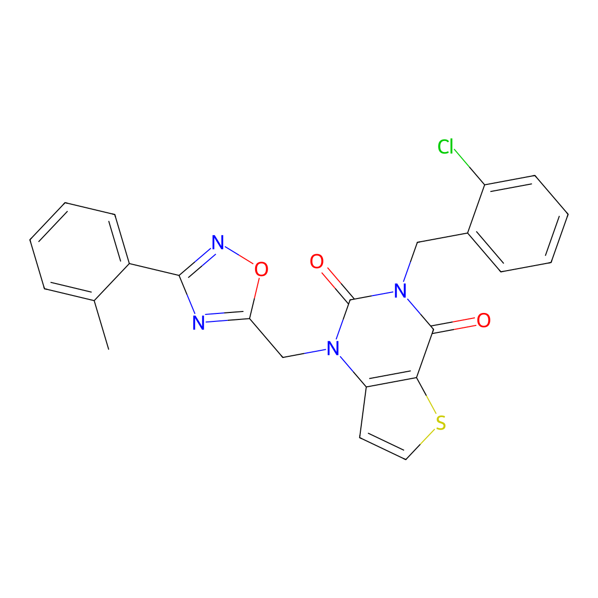 3-[(2-chlorophenyl)methyl]-1-{[3-(2-methylphenyl)-1,2,4-oxadiazol-5-yl]methyl}-1H,2H,3H,4H-thieno[3,2-d]pyrimidine-2,4-dione molecular structure, CAS 1226432-04-7