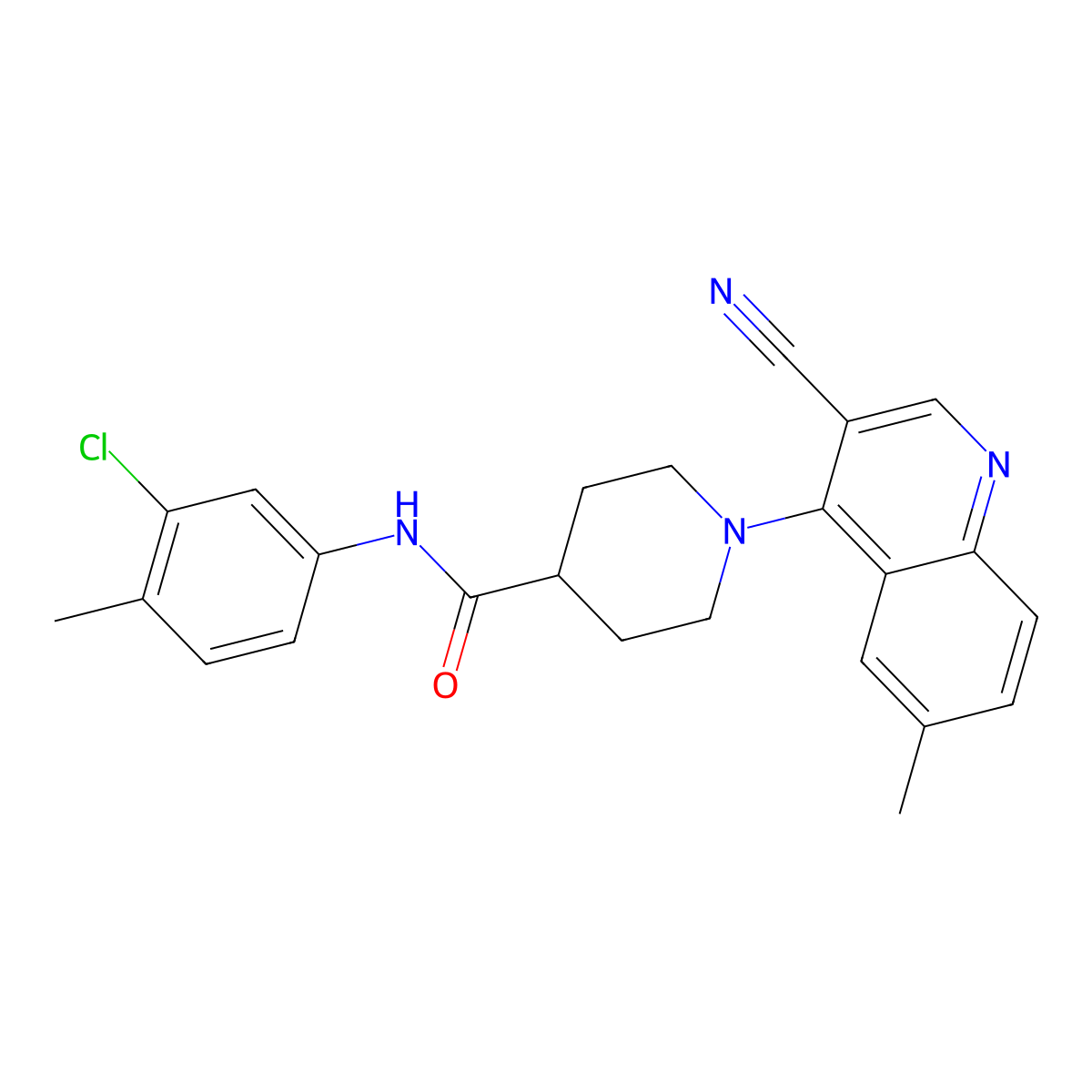N-(3-chloro-4-methylphenyl)-1-(3-cyano-6-methylquinolin-4-yl)piperidine-4-carboxamide molecular structure, CAS 1226432-09-2