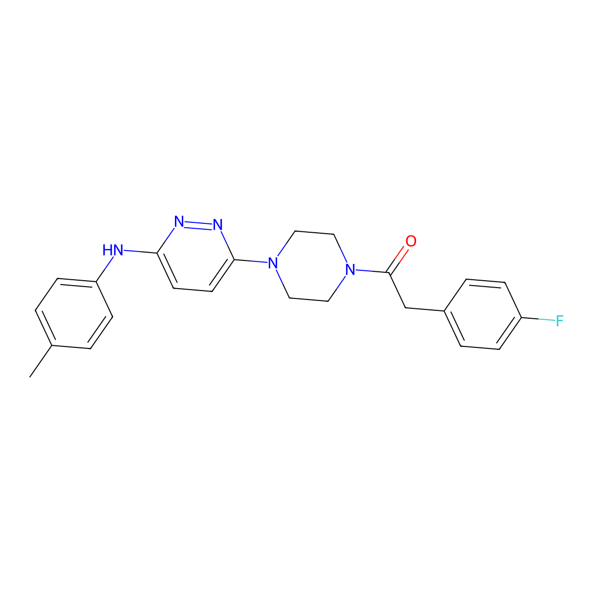 2-(4-Fluorophenyl)-1-(4-(6-(p-tolylamino)pyridazin-3-yl)piperazin-1-yl)ethanone molecular structure, CAS 1226432-13-8