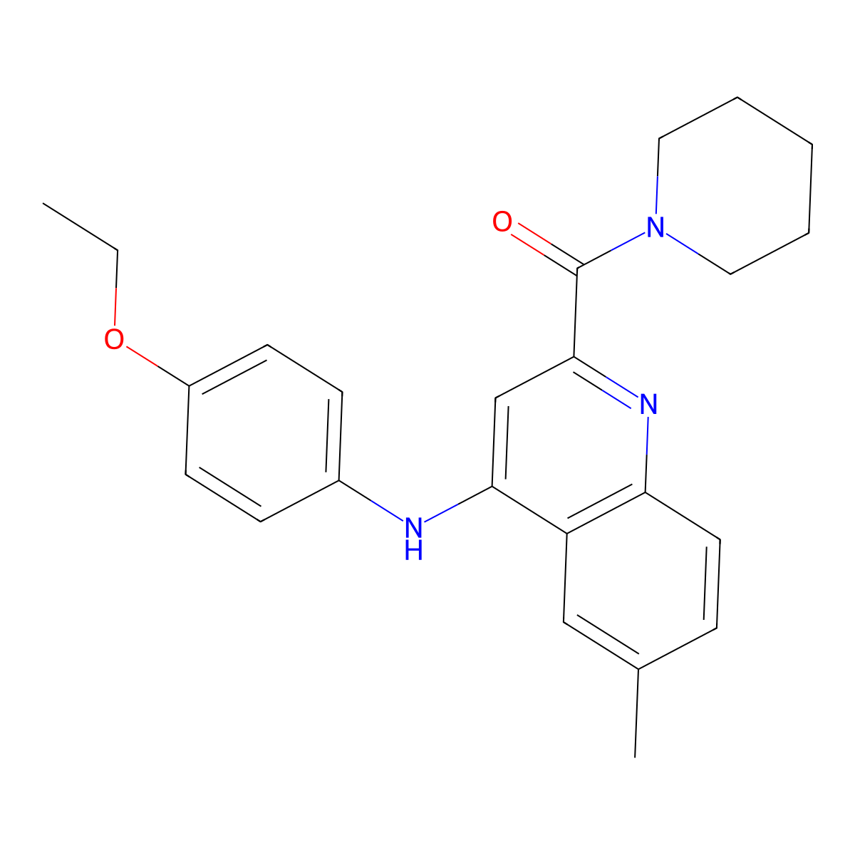 (4-((4-Ethoxyphenyl)amino)-6-methylquinolin-2-yl)(piperidin-1-yl)methanone molecular structure, CAS 1226432-17-2