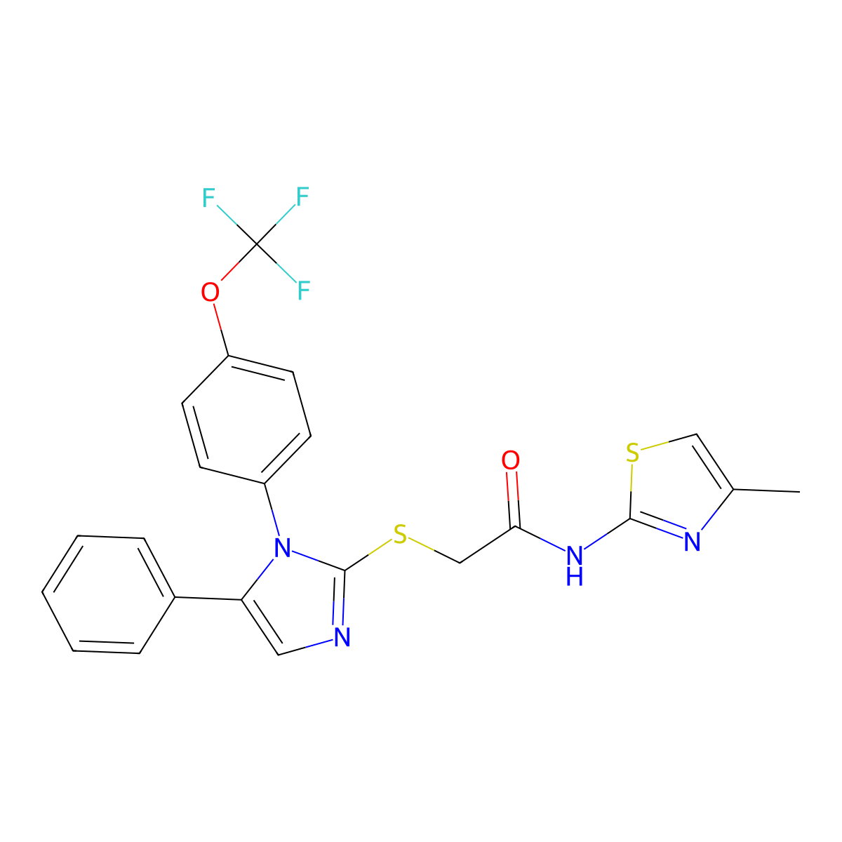 N-(4-methylthiazol-2-yl)-2-((5-phenyl-1-(4-(trifluoromethoxy)phenyl)-1H-imidazol-2-yl)thio)acetamide molecular structure, CAS 1226432-19-4